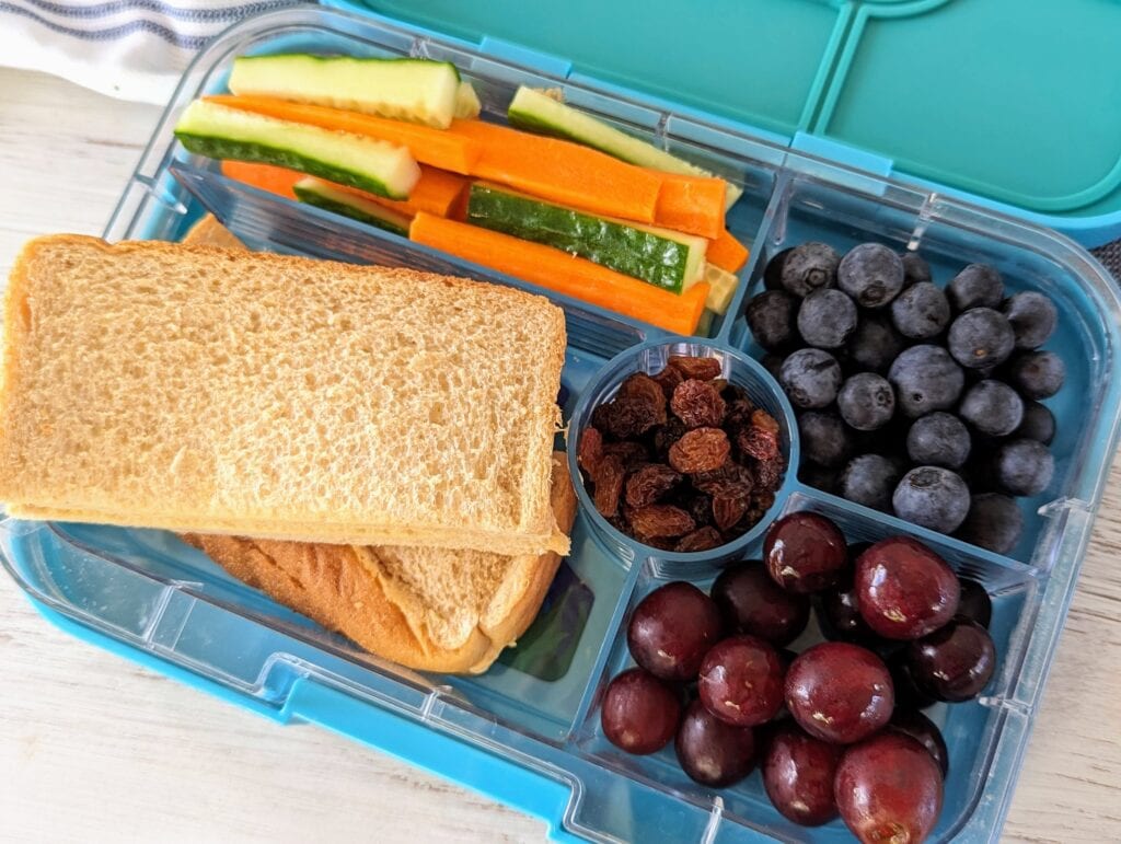 High Vegetable, high fruit vegan lunchbox example
